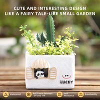ROOGO Mini Pot de Fleurs en Résine en Forme de Maison de Dessin Animé avec Thèmes Panda, Chat, Porte-Bonheur et Café pour Plantes Succulentes – Macetas de Bureau
