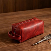 Trousse de Toilette en Cuir Crazy Horse pour Hommes, Organisateur de Voyage, Pochette Zippée en Forme de Boîte, Sac de Transport avec Poignée, Pochette de Voyage en Cuir