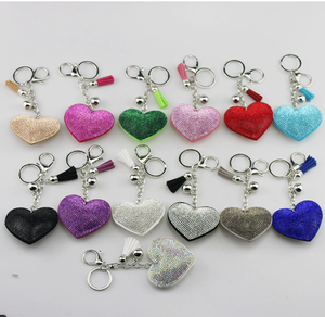Vente en gros DIY classique <span class=keywords><strong>Bijoux</strong></span> Accessoires Coeur Rhinestone Cuir Self Defence Porte-clés Gland Porte-clés Sac pour Fille - Product Image 2