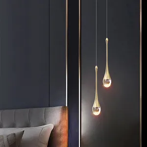 Luces Led colgantes de cristal posmoderno personalizable, lámpara colgante de gota de agua negra/dorada, Art, mesita de noche, restaurante, Bar, escalera