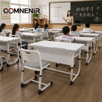 Ensemble de bureau et chaise d'école ergonomique pour deux élèves, hauteur réglable, mobilier de classe pour enfants et adolescents