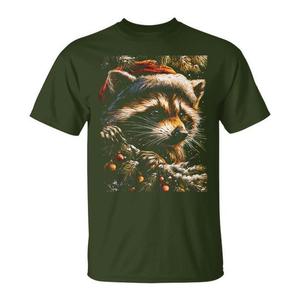 T-shirt de Noël avec motif raton laveur et chapeau de Père Noël, animal de la forêt, hiver festif - Product Image 1