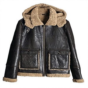 Chaqueta de Piel de Oveja con Capucha para Hombre, Estilo Casual, Tipo Bomber Aviador B3, Capucha de Piel Desmontable, Transpirable, Anti-UV, a la Moda - Product Image 1