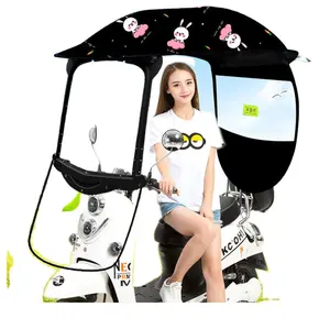 Payung skuter kendaraan elektrik dengan pelindung terik matahari cetak UV penutup hujan fitur tahan debu kontrol Manual pengendara sepeda motor dewasa