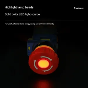 Bouton poussoir d'arrêt d'urgence à tête champignon de 22 mm de haute qualité avec verrouillage automatique et voyant lumineux pour armoire d'instrumentation - Product Image 2