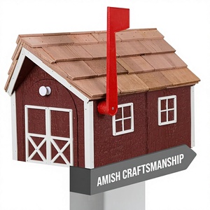 Boîte <span class=keywords><strong>aux</strong></span> <span class=keywords><strong>lettres</strong></span> résidentielle Peaceful Classics <span class=keywords><strong>en</strong></span> <span class=keywords><strong>bois</strong></span> de cèdre Amish, avec garniture de fenêtre et de porte, fabriquée à la main, à montage sur poteau (garniture rouge et blanche) - Façade - Product Image 1