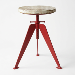 Taburete Pequeño de 3 Patas con Altura Ajustable, Estilo Industrial Vintage, de Metal y Madera de Mango, para Apartamento, Sala de Estar o Recibidor - Product Image 1
