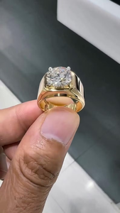 Anillo de Sello con Diamante Cultivado en Laboratorio de 3CT, Oro Amarillo de 14K, Anillo de Hombre, Joyería Fina de Lujo, Regalo - Product Image 5
