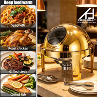 Matériel hôtelier et équipement de restauration en acier inoxydable : Ensemble chauffe-plats rond doré 6L avec couvercle roulant pour buffet et réceptions