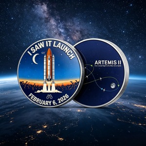 Pièce commémorative de la mission lunaire Artemis II 2026, premier <span class=keywords><strong>voyage</strong></span> d'équipage 1972, pièce artistique ronde en fer électroplaqué, souvenir de collection - Product Image 4
