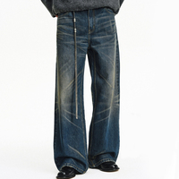 Jeans rétro personnalisés OEM, haute qualité, 100% coton, denim 14 oz, poids lourd, vintage, délavé à la pierre, coupe droite, jeans baggy pour homme