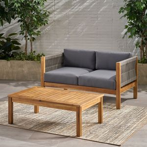 Ensemble de table basse DB Patio Loveseat Cadre en bois d'acacia durable avec coussin pour jardin et salle de sport - Product Image 3