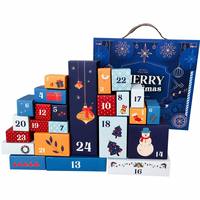 Calendrier de l'Avent bleu Leabon avec 24 tiroirs numérotés, poignée Joyeux Noël, en carton rigide, vente en gros usine