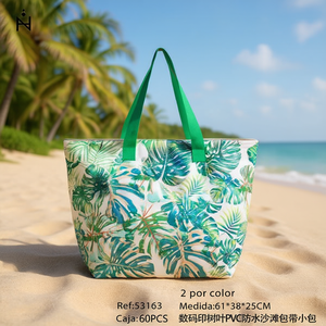 Borsa da Spiaggia Impermeabile in PVC con Stampa Digitale a Foglie 61x38x25cm con Tracolla - Product Image 3