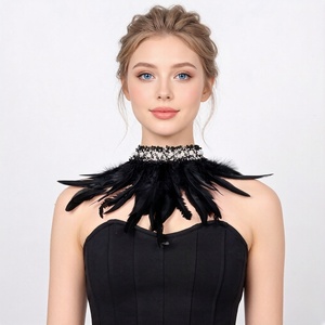 وشاح رقبة ملون من الريش الطبيعي بتصميم قوطي أسود للجنسين للبالغين، إكسسوار زي تنكري لأداء الهالوين، متوفر بالمخزون - Product Image 3