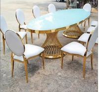 Table à manger ronde convertible moderne en métal doré avec plateau en pierre, idéale pour la maison, l'appartement, les mariages et les événements – Mobilier élégant