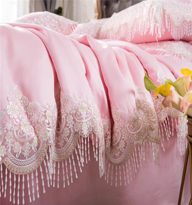 Hiệu suất cao Tencel ren tấm Ga Trải Giường đám cưới màu hồng bộ đồ giường đặt - Product Image 3