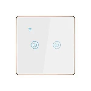 Glomarket EU 2 Gang Tuya Smart Remote Control Voice Light Tempered Glass Touch Wireless WiFi Wall Electrical Switch