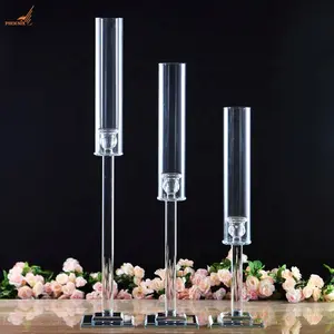 3 Set Clear Cheap Glass Crystal Candlestick Holders Wedding Centerpieces Table Decorations For Sale