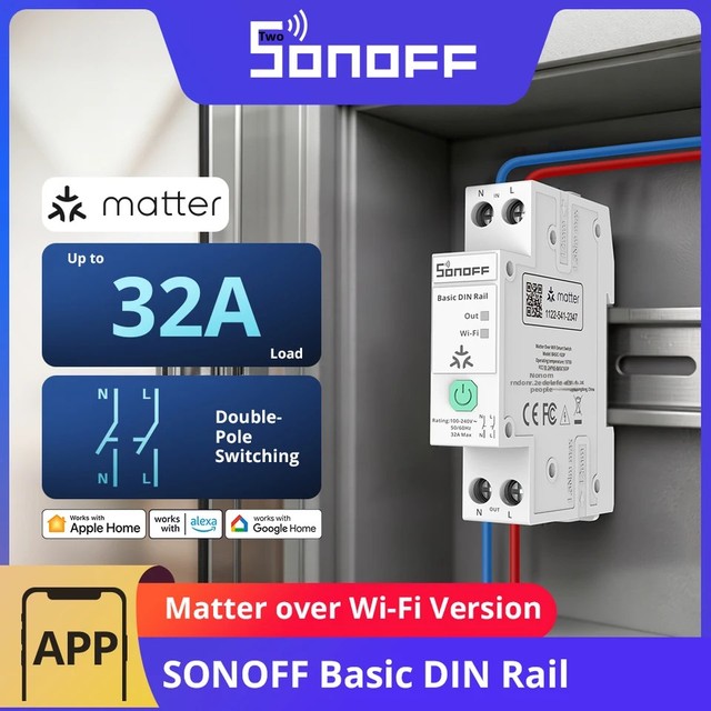Sonoff Matter DIN Rail Smart Relay 32A High Current Switch Energy Saving Electricity Bill Analysis Module Wireless IoT