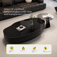 Set Meja Kopi Kaca Temper Hitam Modern Minimalis Bentuk Tidak Beraturan yang Elegan, Cocok untuk Ruang Tamu dan Lobi