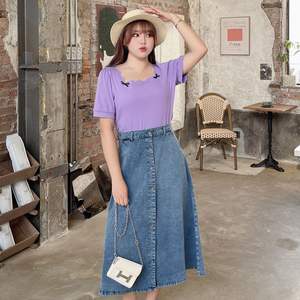 เสื้อยืดแขนพองคอเหลี่ยมโบว์สำหรับผู้หญิงลิลลี่ ซัมเมอร์ โบว์น็อต ไซส์พลัส ผ้าฝ้ายระบายอากาศได้ดี สีขาว สีดำ สีม่วง สีแดง N7610 - Product Image 3