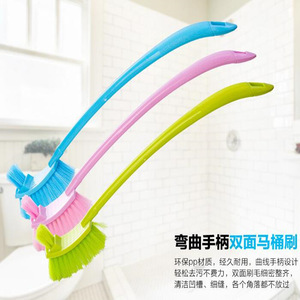 Long-Handled Curved Double-Sided Toilet <b>Brush</b> Nylon Bristles For Bathroom Cleaning Blue Green Pink - Product Image 4