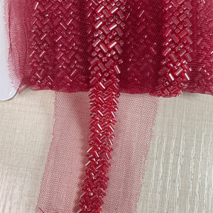 Nuovo tessuto a nastro <span class=keywords><strong>di</strong></span> pizzo ricamato africano con perline per vestiti - Product Image 6