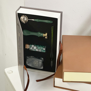 Set regalo con sigillo di cera personalizzato Set per timbro di vetro penna calamaio blu rosso giallo verde - Product Image 5