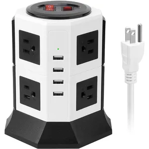 Estación de carga eléctrica USB, Protector contra sobretensiones, torre de alimentación, cable retráctil, enchufe de 3 pines para hogar/oficina/garaje