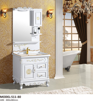 Meuble-lavabo de salle de bain vintage classique blanc sur pied, personnalisé, en PVC imperméable et durable, avec miroir et vasque, vente en gros