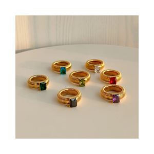 HP Đơn Giản Phong Cách Ins Căng Vòng Thép Không Gỉ Mạ Vàng Nhẫn Của Phụ Nữ Đàn Hồi Vòng Zircon - Product Image 2