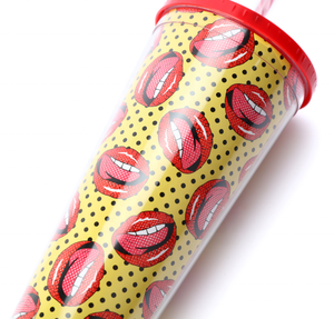 Gobelet isotherme à double paroi en plastique fantaisie de 24 oz avec couvercle et paille - Product Image 3