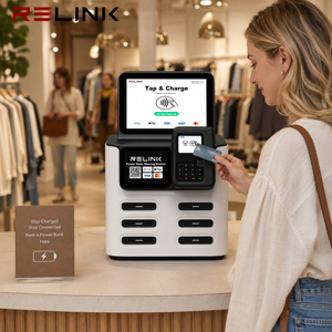 Station de recharge partagée Relink à 6 emplacements avec écran tactile LCD, publicité, paiement sans contact NFC et borne de location de chargeurs - Product Image 1