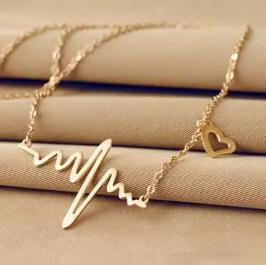 Fashion ECG Necklace with Love Heart Shaped Pendant Female Clavicle Chain