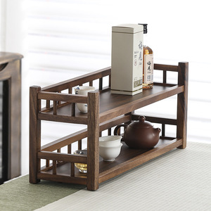 Étagère de rangement à deux niveaux en bois de noyer pour organiser le service à thé, accessoire pour la cérémonie du thé Kung Fu - Product Image 2
