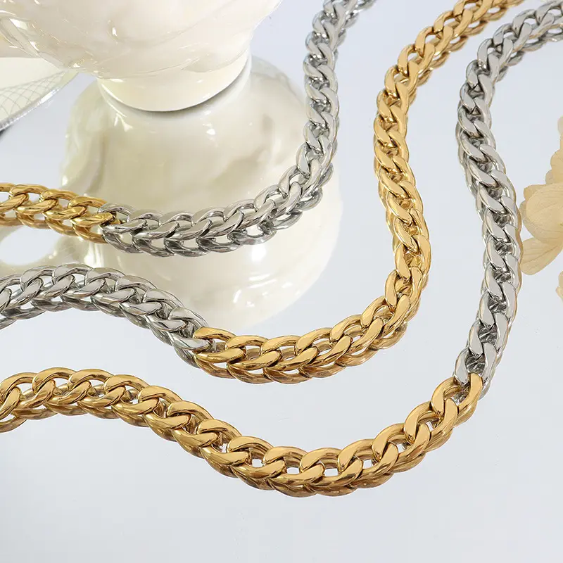Punk Gold And Silver Cuban Chain Choker Necklace Non Tarnish Stainless Steel Cuban Chain Necklaces For Women