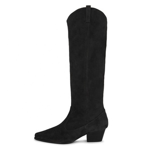 Bottes hautes en daim à talon compensé bas, pointues, style western, pour femme, taille 46, avec fourrure, pour l'hiver - Product Image 3
