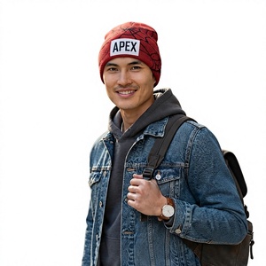 Gorro de Punto Personalizado con Diseño de Telaraña Roja, Gorro con Parche de Logotipo, Gorro Elástico de Invierno con Puño, Unisex - Product Image 1