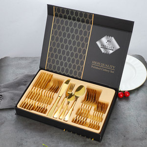गर्म बेच 24 Pcs उपहार सेट के साथ सोने Flatware स्टेनलेस स्टील कटलरी सेट बॉक्स 24 pcs Flatware सेट - Product Image 3