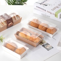 Boîte à sandwich à charcuterie en papier personnalisée avec couvercle supérieur transparent blanc brun rose carré longues boîtes de boulangerie de pain de dessert jetables