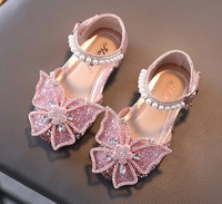 Sandales d'Été Mode pour Filles avec Paillettes et Nœud en Strass, Chaussures de Princesse à Talon Plat, Tailles 21-35