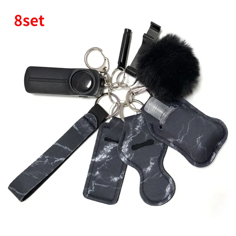 New 8Pcs/Set Womens Self Defense Pom Pom Keychain Set Accessories Wholesale Self Defense Items Keychains In Bulk Supplies