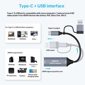 การ์ดจับภาพวิดีโอเสียงแบบ USB2.0 หัวคู่ รุ่น 7046 ชิปสำหรับการบันทึกสตรีมมิ่งแบบสดสำหรับตัวแปลงประเภท-C ที่ใช้งานร่วมกันได้ทั้งหมด - Product Image 2