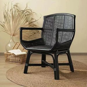 Rattan <b>Dining</b> <b>Chair</b> With Backrest Natural Black Color Adult Use Retro Design Home Decor - Product Image 4