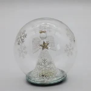 עץ חג המולד תליון LED מעוטר בעבודת יד זכוכית מלאך בתוך 12 cm פתית שלג מטאור דפוס שקוף זכוכית כיסוי