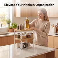 Étagère de rangement extensible pour armoire de cuisine, lot de 2, étagère à épices empilable pour comptoir avec plateau en bois carbonisé, convient aux armoires de 30 à 60 cm