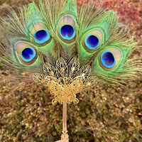 Éventail à main en plumes de paon, petit accessoire de photographie, modèle AY-007 pour mariage et diffusion en direct