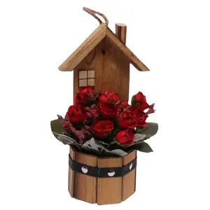 2021 Nieuwe Ontwerpen Kunstmatige Planten Bonsai Nordic Rose In Hout Huis Pot, Party Holiday Thuis Bruiloft Arrangement Valentijn Cadeaus