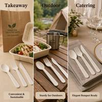 Ensemble de couverts en fibre de coco écologique, manche en forme de bambou, fourchette, couteau, cuillère jetables et compostables pour la restauration
